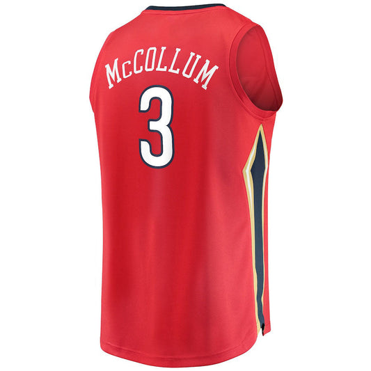 NO.Pelicans #3 C.J. McCollum Fanatics Branded 2022-23 Fast Break Replica Jersey Red Statement Edition Stitched American Basketball Jersey - Main View