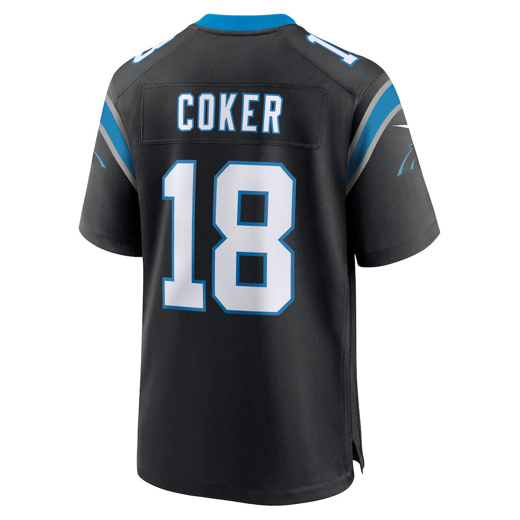 C.Panthers #18 Jalen Coker Black Team Game Stitched American Football Jerseys - Main View