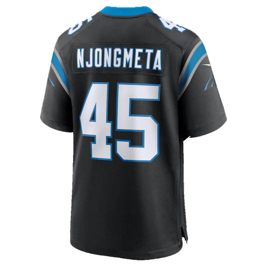C.Panthers #45 Maema Njongmeta Black Game Football Jersey - Main View