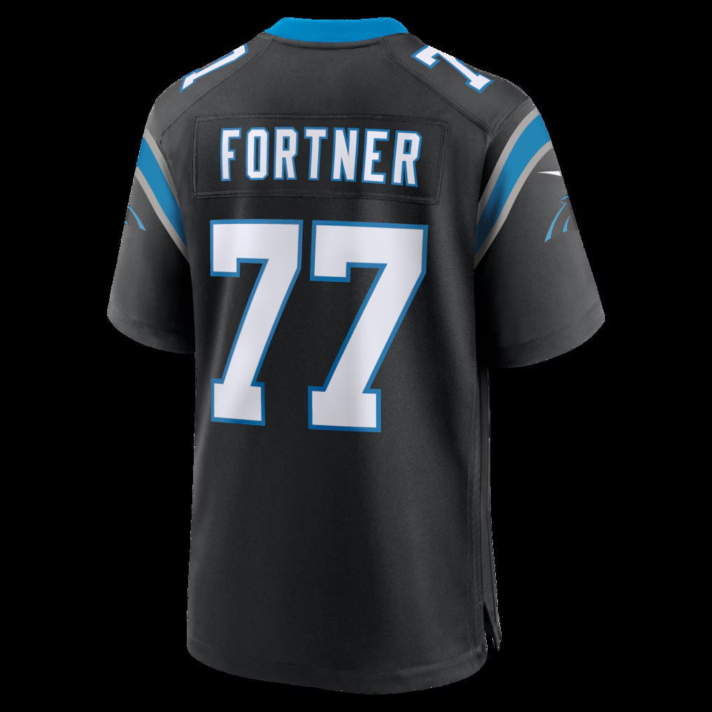 C.Panthers #77 Luke Fortner Black Team Game Stitched American Football Jerseys - Main View