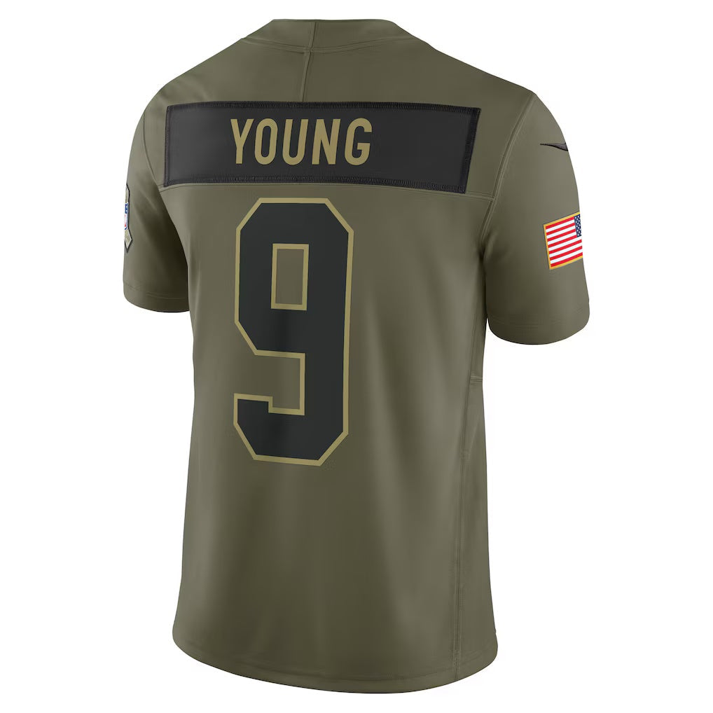 C.Panthers #9 Bryce Young Olive 2025 Salute to Service Limited Stitched American Football Jerseys - Main View