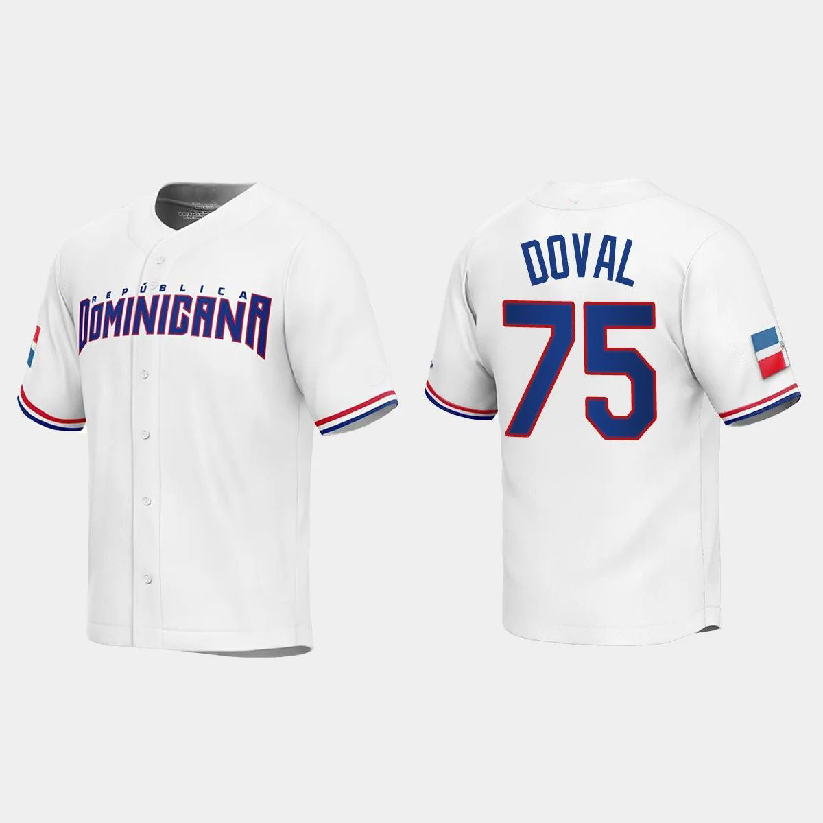 #75 CAMILO DOVAL DOMINICAN REPUBLIC BASEBALL 2023 WORLD BASEBALL CLASSIC REPLICA JERSEY ¨C WHITE Stitches Baseball Jerseys - Main View