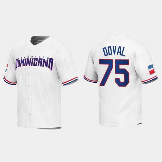 #75 CAMILO DOVAL DOMINICAN REPUBLIC BASEBALL 2023 WORLD BASEBALL CLASSIC REPLICA JERSEY ¨C WHITE Stitches Baseball Jerseys - Main View