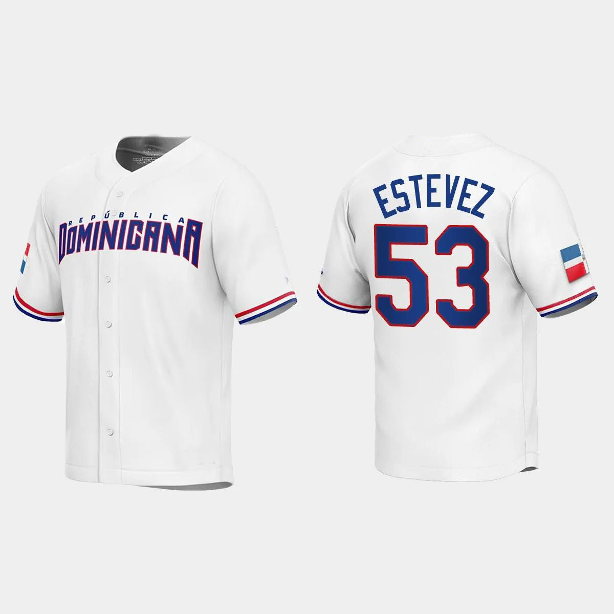 #53 CARLOS ESTEVEZ DOMINICAN REPUBLIC BASEBALL 2023 WORLD BASEBALL CLASSIC REPLICA JERSEY ¨C WHITE Stitches Baseball Jerseys - Main View