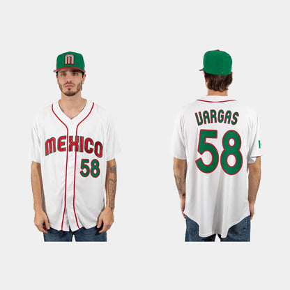 #58 CESAR VARGAS MEXICO BASEBALL 2023 WORLD BASEBALL CLASSIC JERSEY ¨C WHITE Stitches Baseball Jerseys - Main View