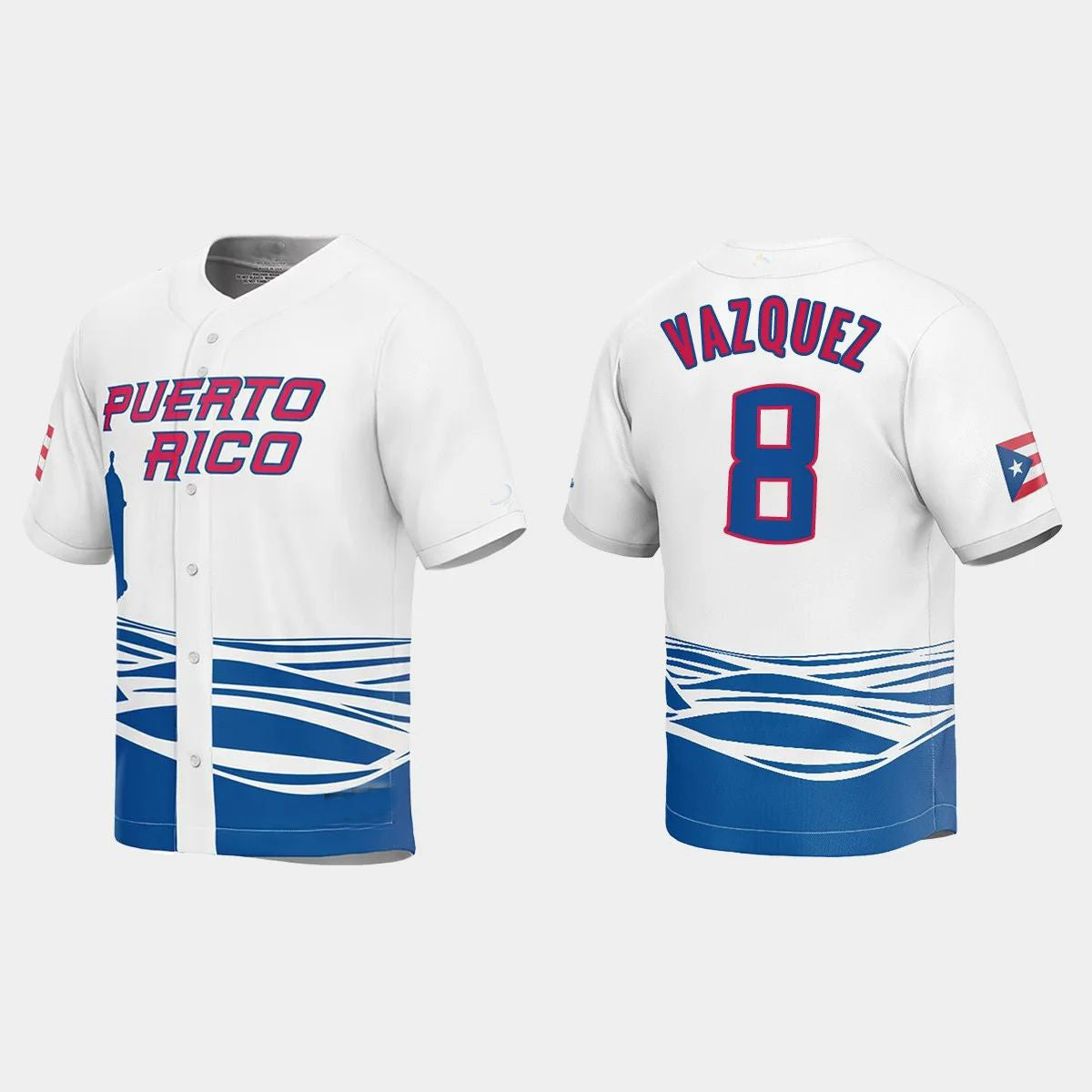 #8 CHRISTIAN VAZQUEZ PUERTO RICO BASEBALL 2023 WORLD BASEBALL CLASSIC JERSEY ¨C WHITE Stitches Baseball Jerseys - Main View