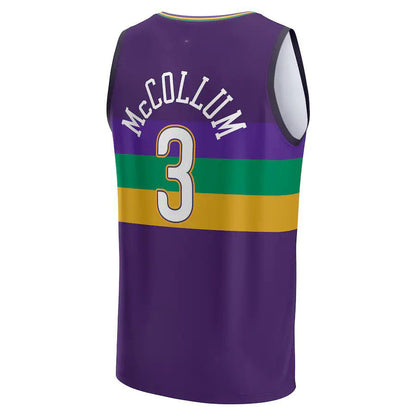 NO.Pelicans #3 C.J. McCollum Fanatics Branded  2022-23 Fastbreak Jersey City Edition Purple Stitched American Basketball Jersey - Main View