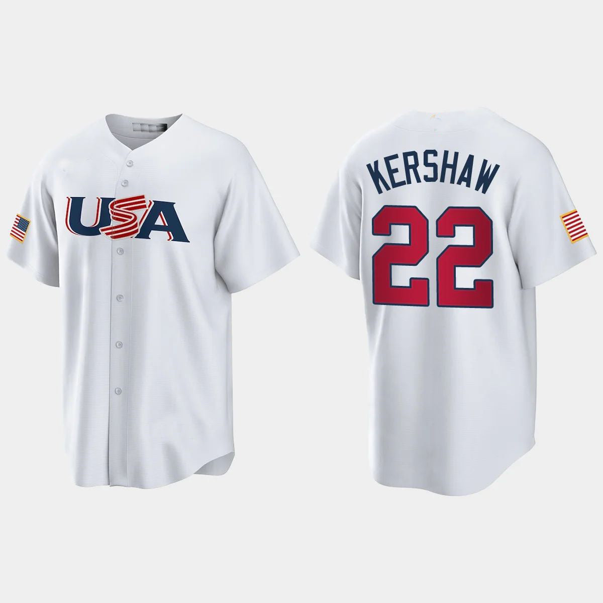 #22 CLAYTON KERSHAW LOS ANGELES DODGERS 2023 WORLD BASEBALL CLASSIC USA REPLICA JERSEY ¨C WHITE Stitches Baseball Jerseys - Main View
