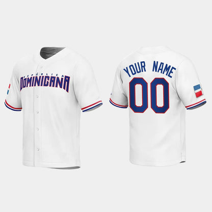 CUSTOM DOMINICAN REPUBLIC BASEBALL 2023 WORLD BASEBALL CLASSIC REPLICA JERSEY – WHITE Stitches Baseball Jerseys - Main View