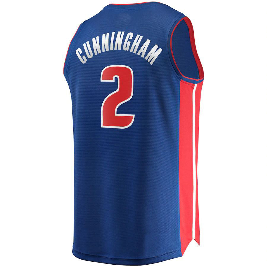 D.Pistons #2 Cade Cunningham Fanatics Branded 2021-22 Fast Break Replica Jersey Blue Icon Edition Stitched American Basketball Jersey - Main View