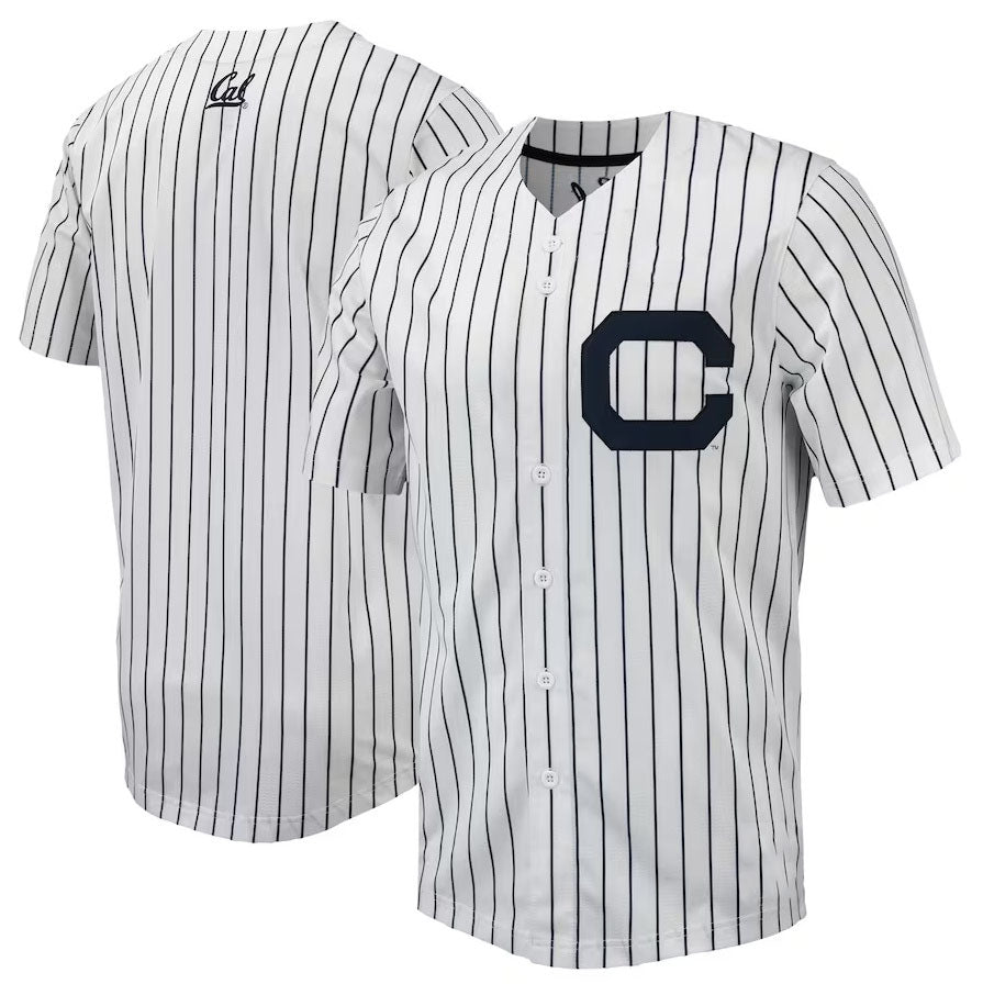 C.Bears Pinstripe Replica Full-Button Baseball Jersey - White Navy American College Jerseys - Main View