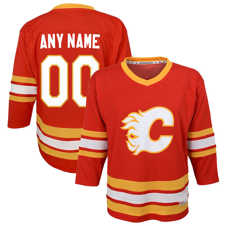 Custom C.Flames Home Replica  Red Stitched American Hockey Jerseys - Main View