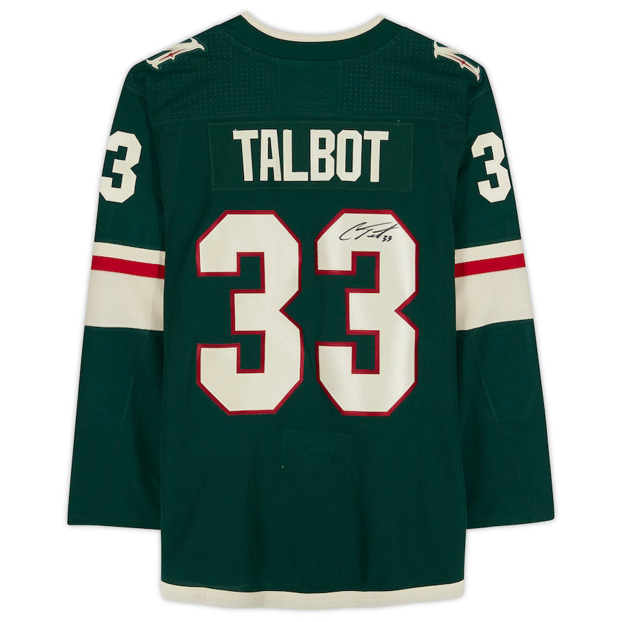 M.Wild #33 Cam Talbot Fanatics Authentic Autographed Green Jersey with 20th Anniversary Season Jersey Patch Hockey Jerseys - Main View