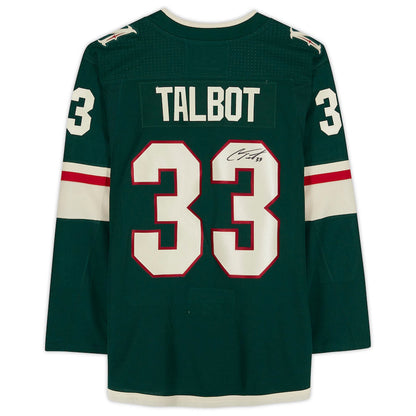 M.Wild #33 Cam Talbot Fanatics Authentic Autographed Green Jersey with 20th Anniversary Season Jersey Patch Hockey Jerseys - Main View