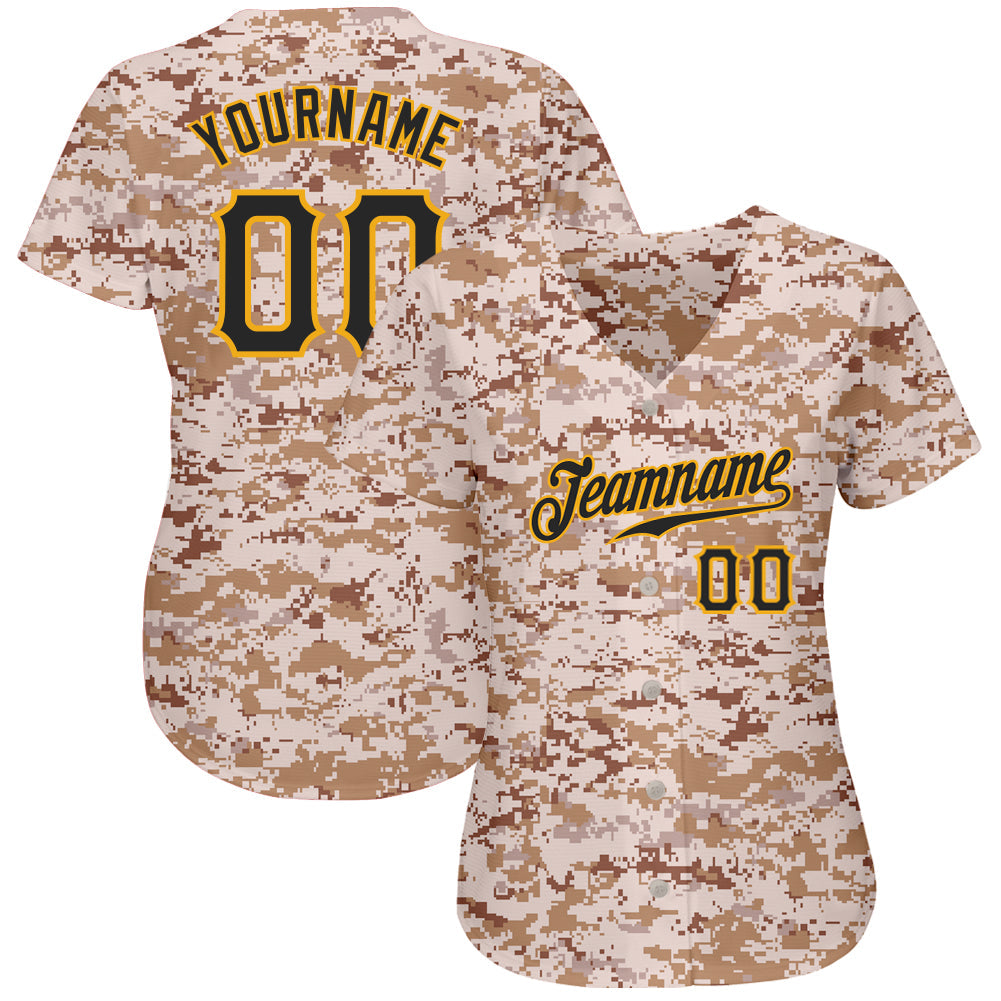 Custom Camo Black-Gold Authentic Salute To Service Baseball Jersey view 2