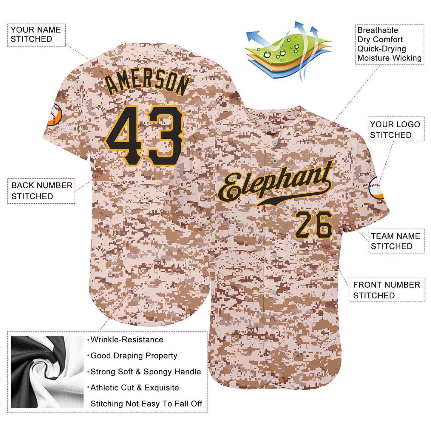 Custom Camo Black-Gold Authentic Salute To Service Baseball Jersey view 3