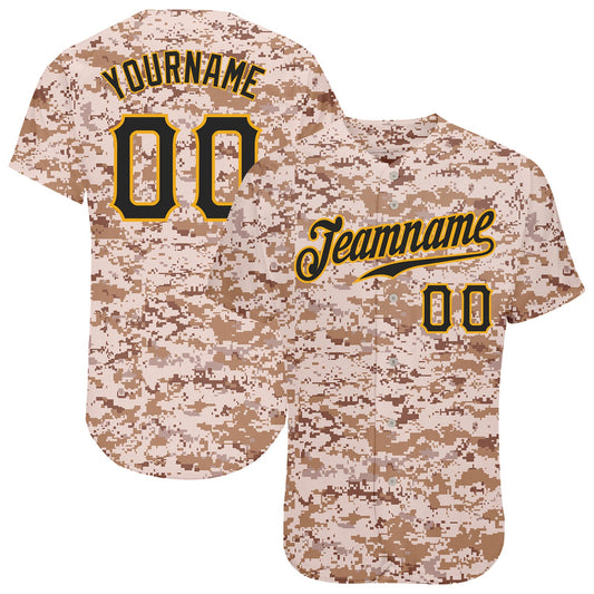 Custom Camo Black-Gold Authentic Salute To Service Baseball Jersey - Main View