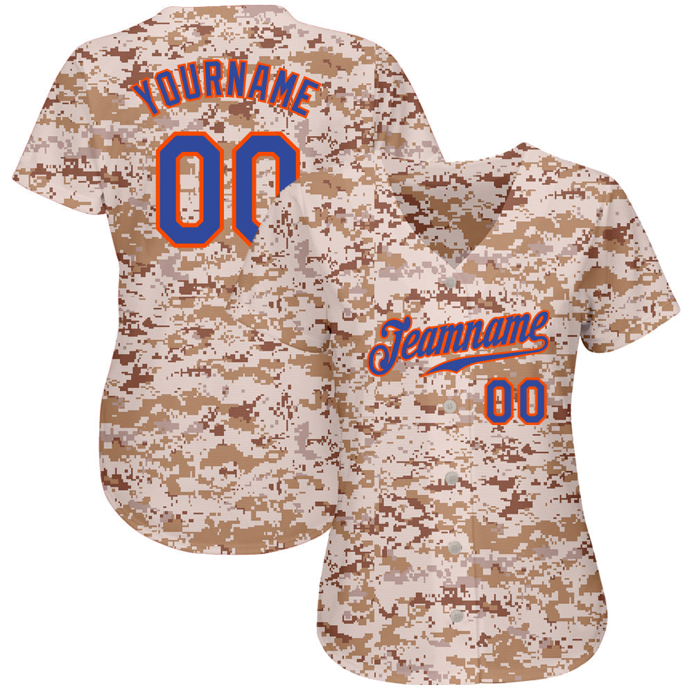 Custom Camo Royal-Orange Authentic Salute To Service Baseball Jersey view 2