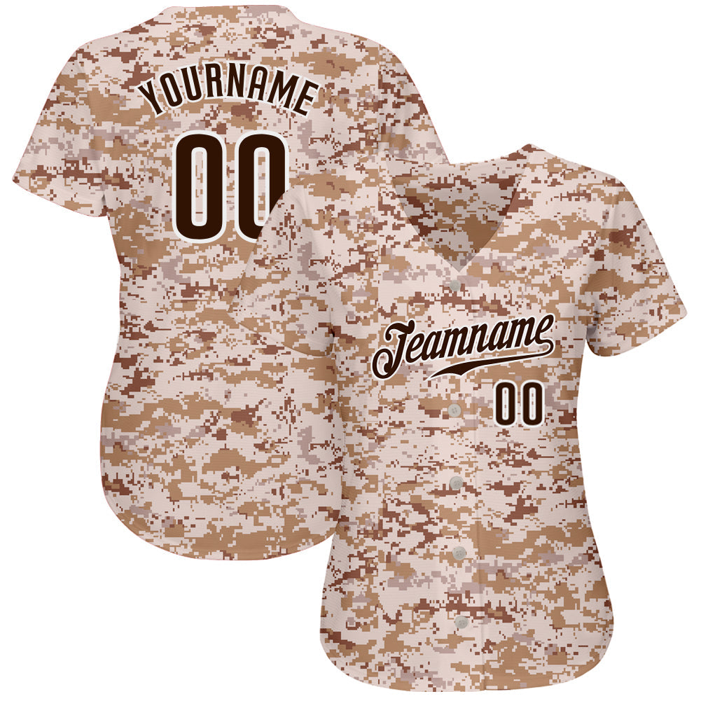 Custom Camo Brown-White Authentic Salute To Service Baseball Jersey view 2