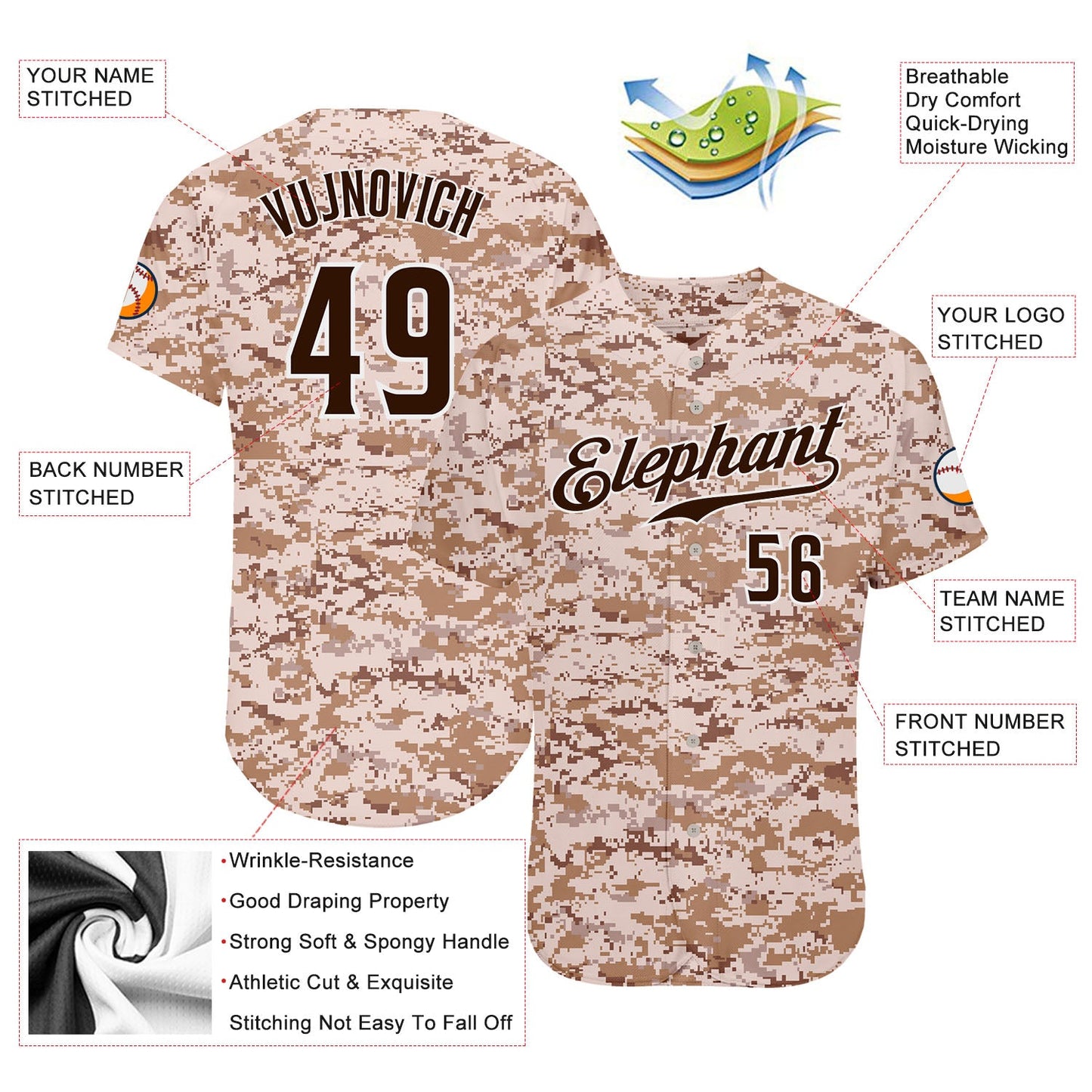 Custom Camo Brown-White Authentic Salute To Service Baseball Jersey view 3