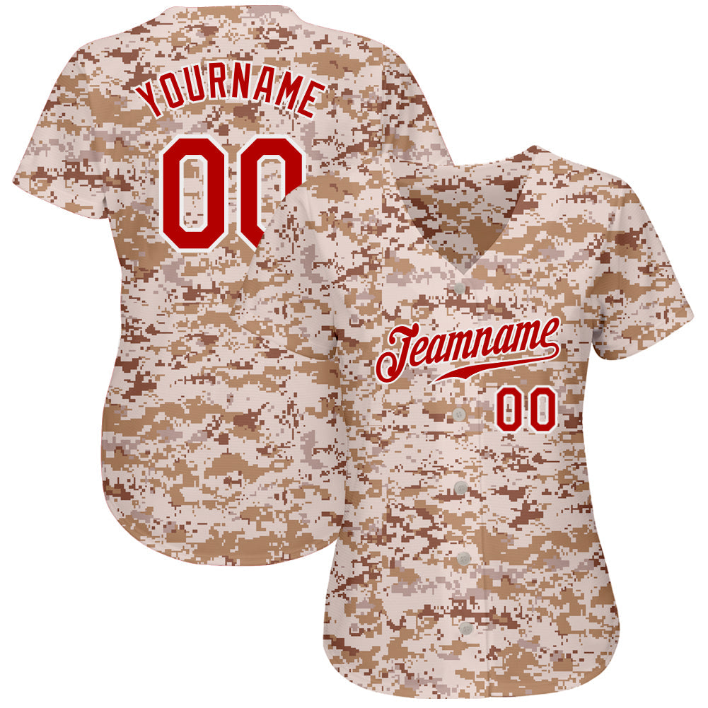 Custom Camo Red-White Authentic Salute To Service Baseball Jersey view 2