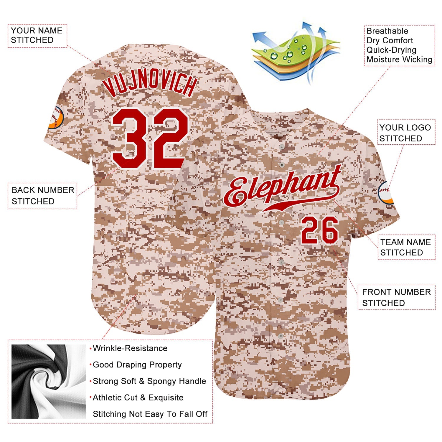 Custom Camo Red-White Authentic Salute To Service Baseball Jersey view 3