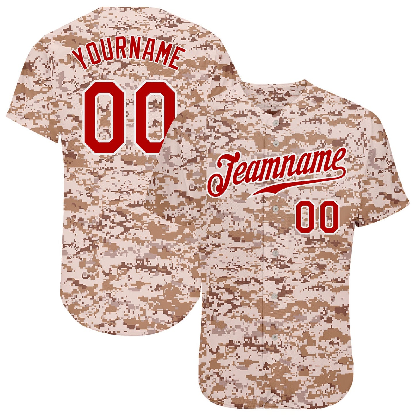 Custom Camo Red-White Authentic Salute To Service Baseball Jersey - Main View