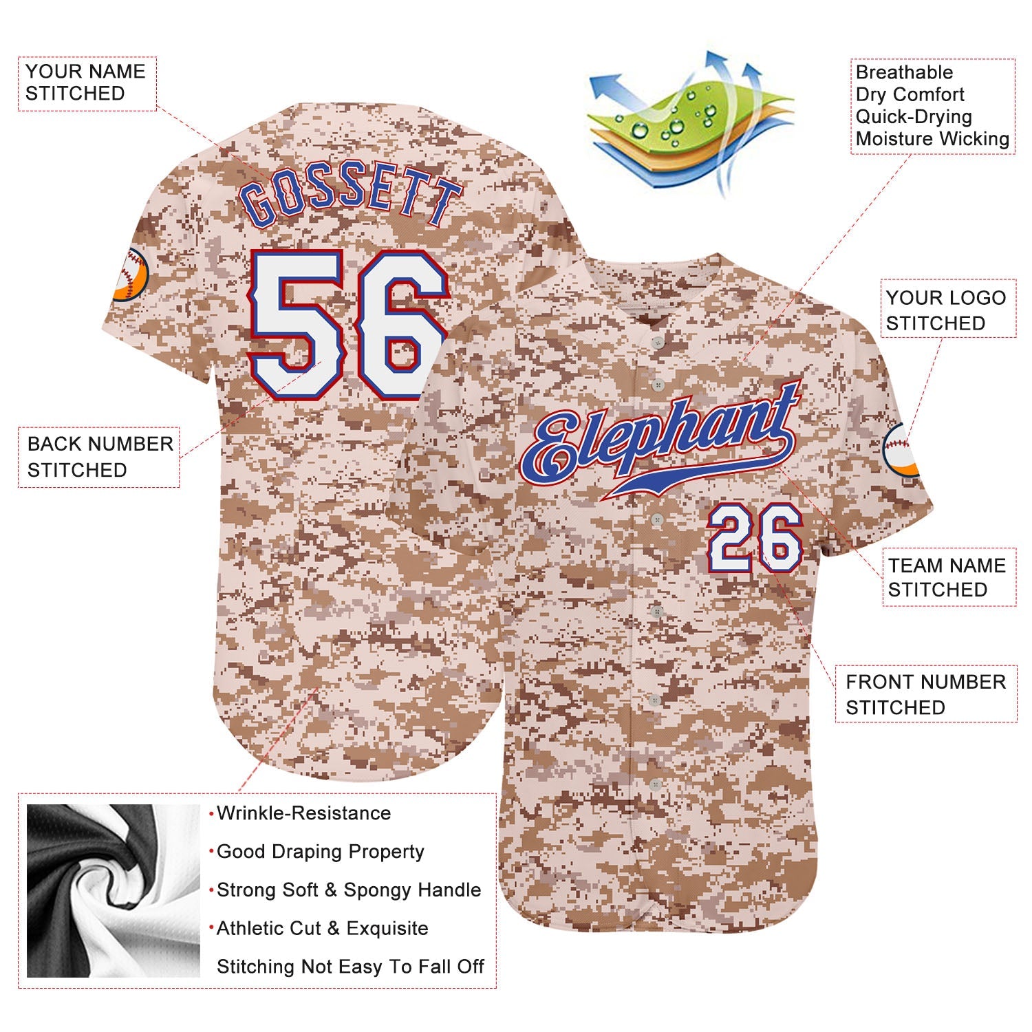 Custom Camo White-Royal Authentic Salute To Service Baseball Jersey view 3