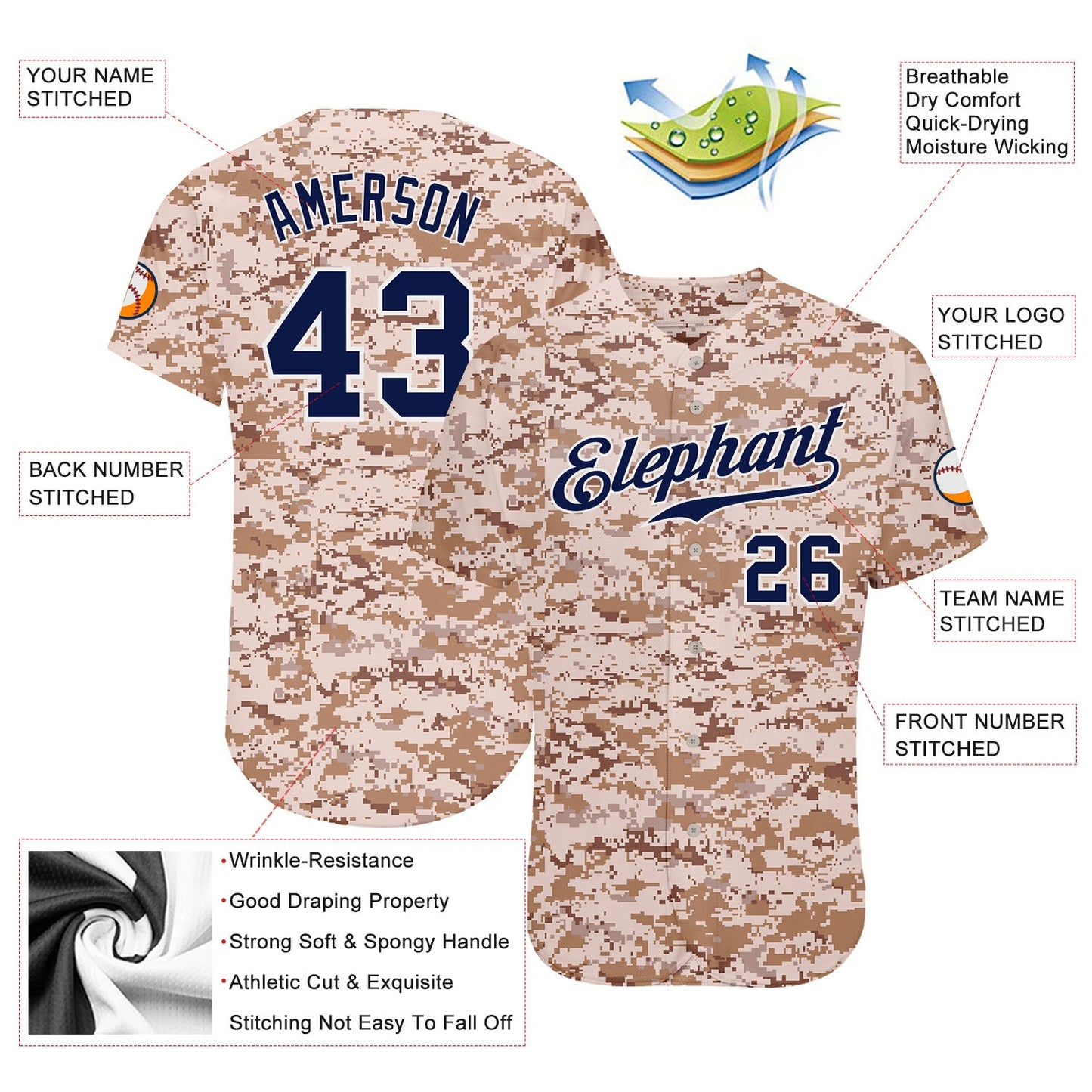 Custom Camo Navy-White Authentic Salute To Service Baseball Jersey view 3