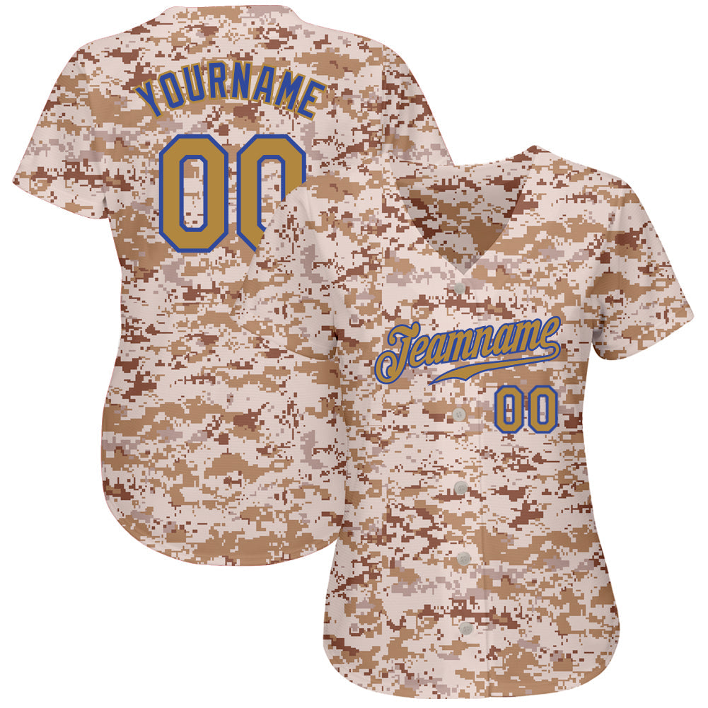 Custom Camo Old Gold-Royal Authentic Salute To Service Baseball Jersey view 2