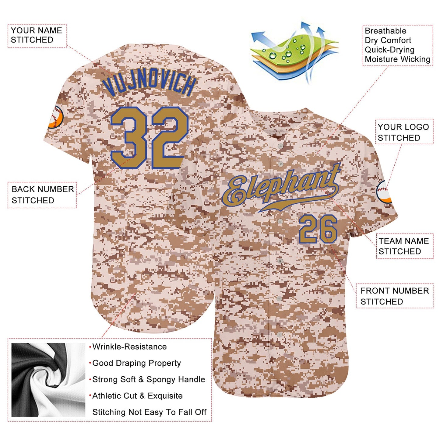 Custom Camo Old Gold-Royal Authentic Salute To Service Baseball Jersey view 3