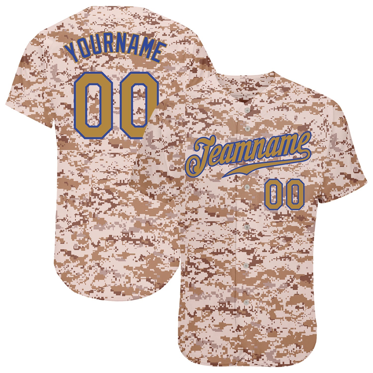 Custom Camo Old Gold-Royal Authentic Salute To Service Baseball Jersey - Main View