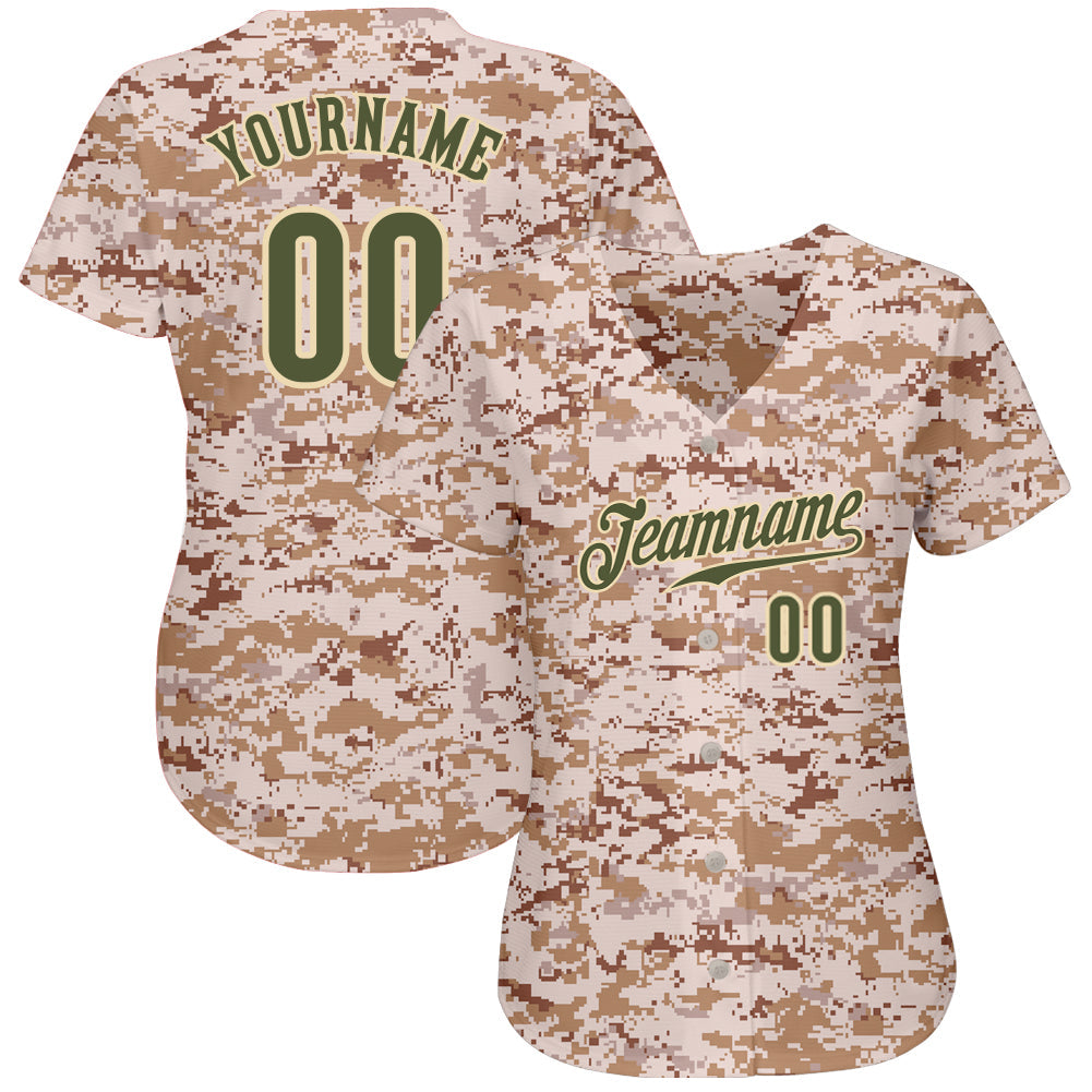 Custom Camo Olive-Cream Authentic Salute To Service Baseball Jersey view 2