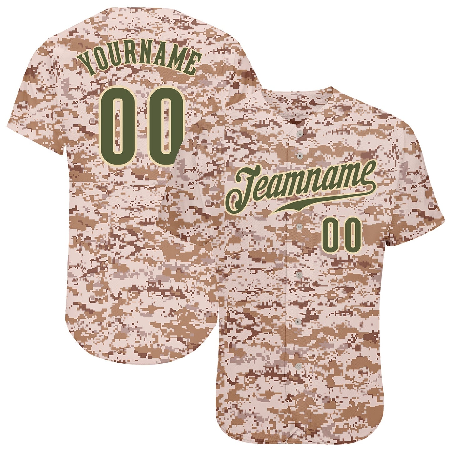 Custom Camo Olive-Cream Authentic Salute To Service Baseball Jersey - Main View