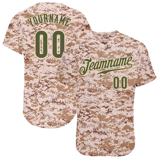 Custom Camo Olive-Cream Authentic Salute To Service Baseball Jersey - Main View