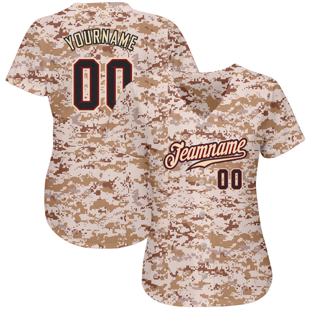 Custom Camo Black-Crimson Authentic Salute To Service Baseball Jersey view 2
