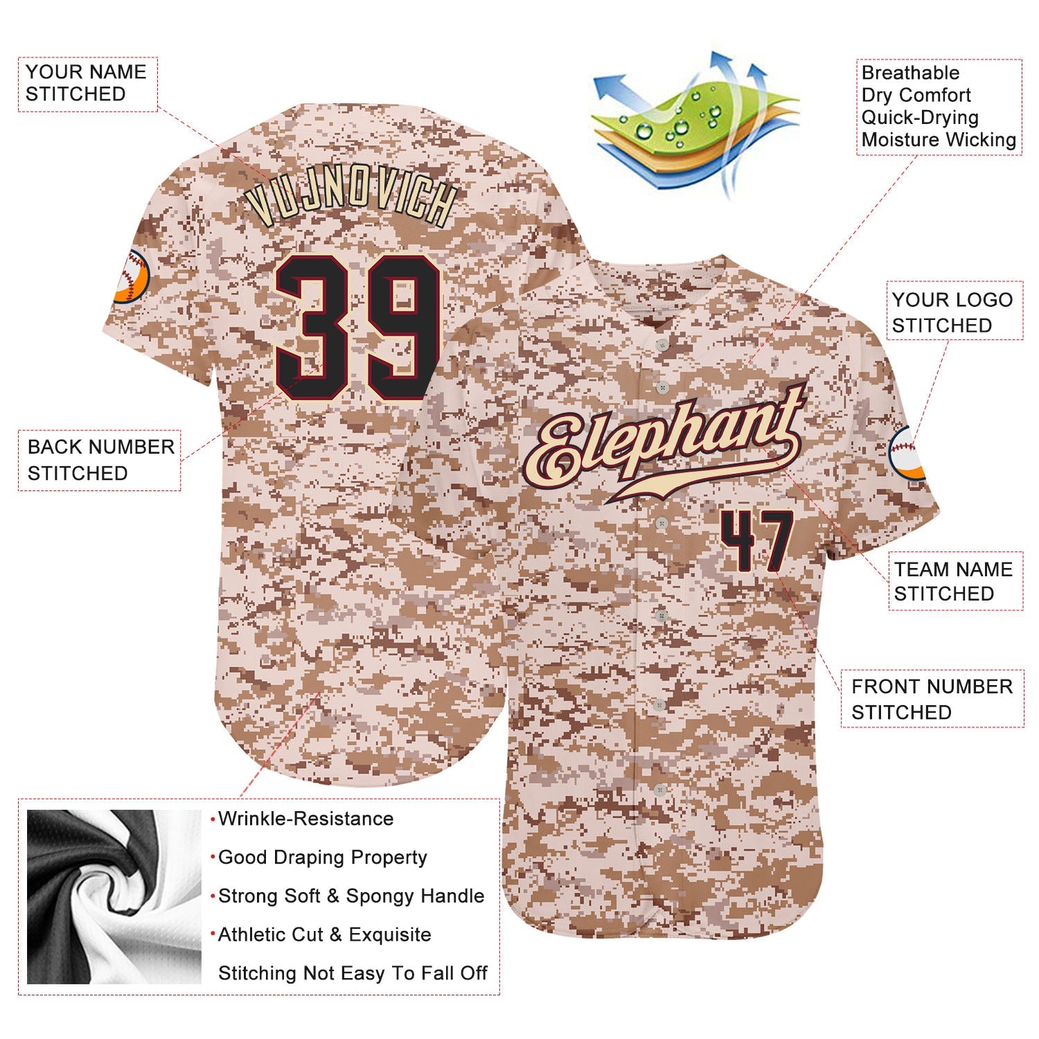 Custom Camo Black-Crimson Authentic Salute To Service Baseball Jersey view 3