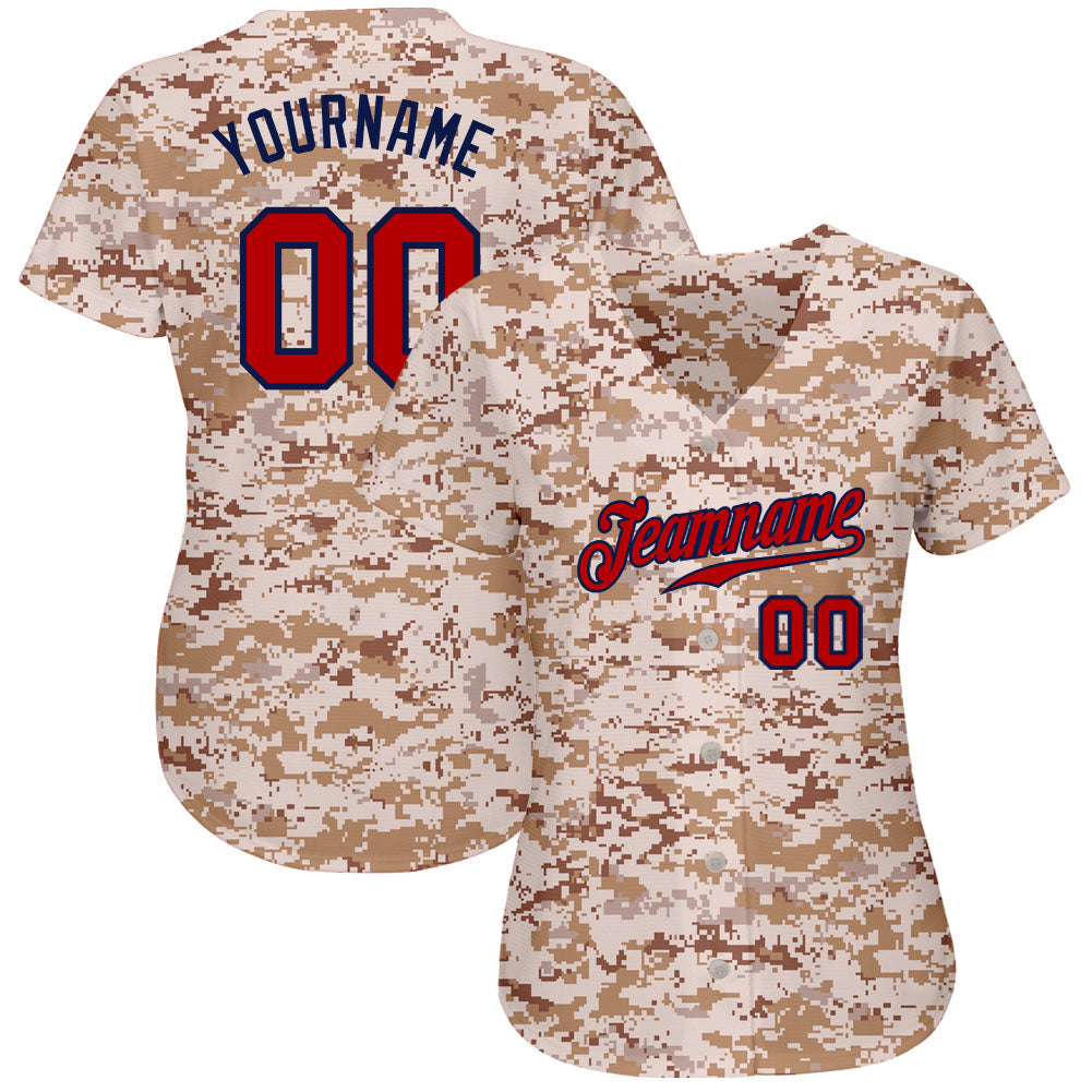 Custom Camo Red-Navy Authentic Salute To Service Baseball Jersey view 2