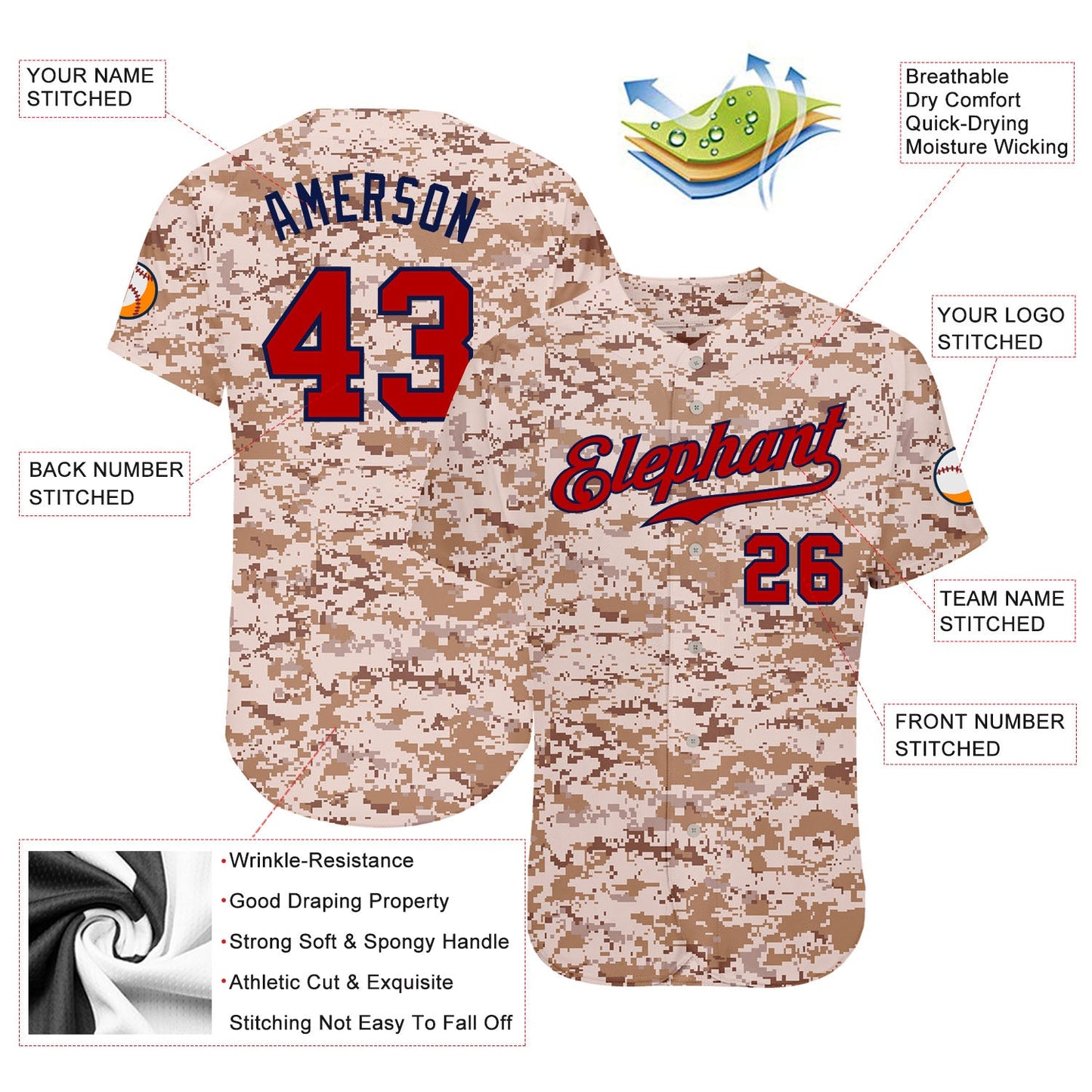 Custom Camo Red-Navy Authentic Salute To Service Baseball Jersey view 3