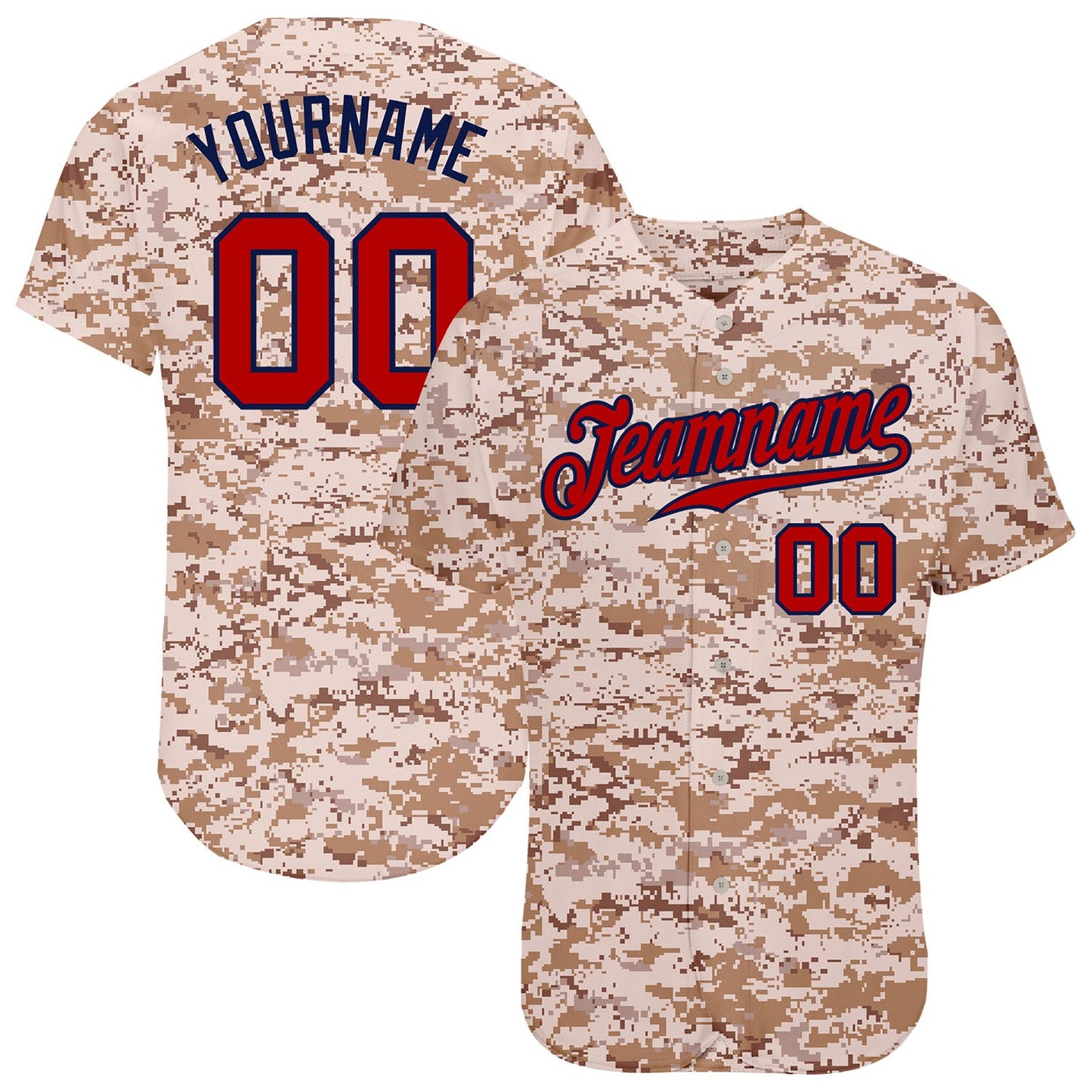 Custom Camo Red-Navy Authentic Salute To Service Baseball Jersey - Main View