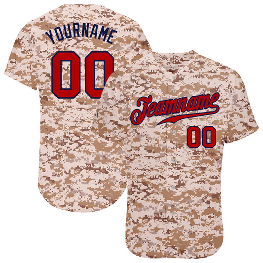 Custom Camo Red-Navy Authentic Salute To Service Baseball Jersey - Main View