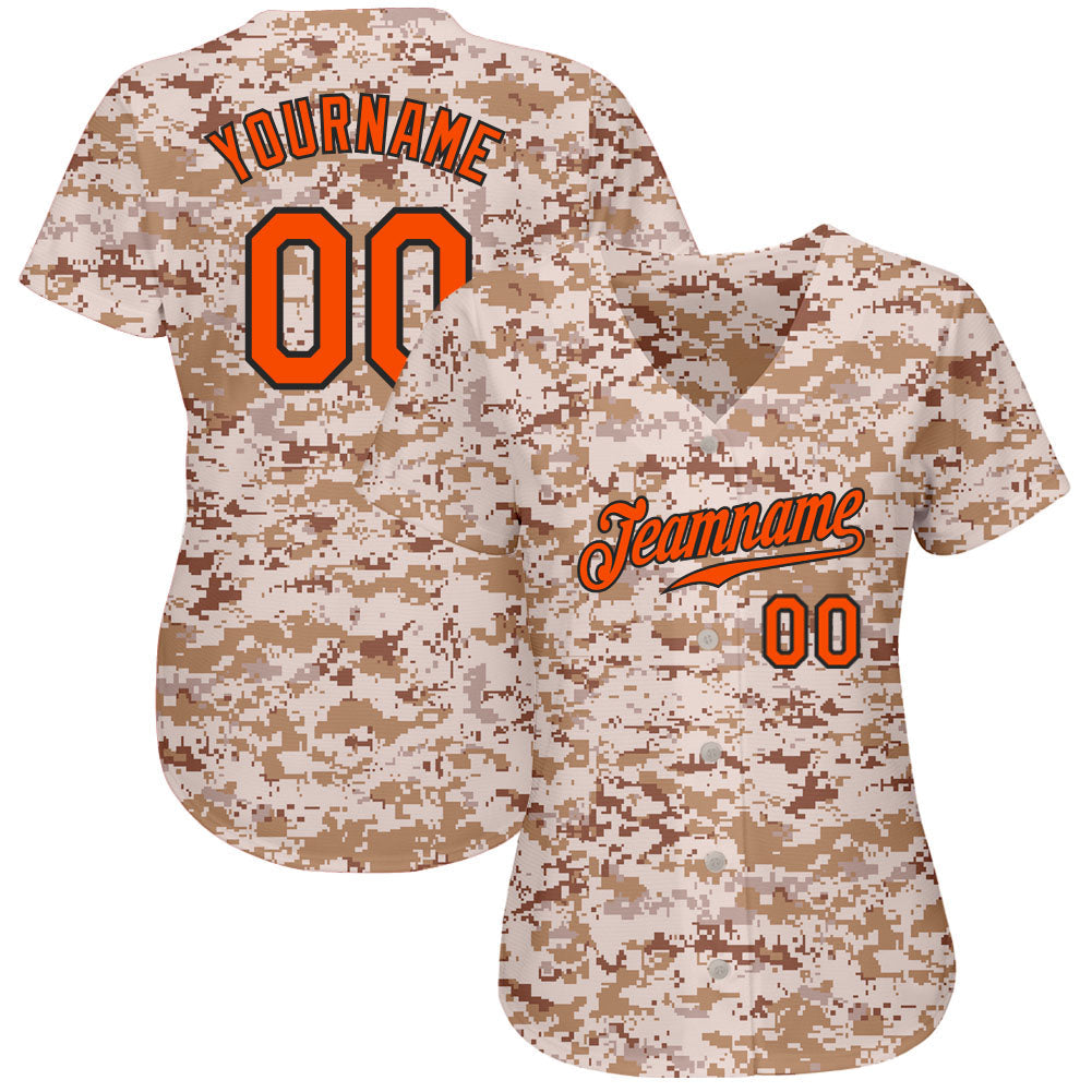 Custom Camo Orange-Black Authentic Salute To Service Baseball Jersey view 3