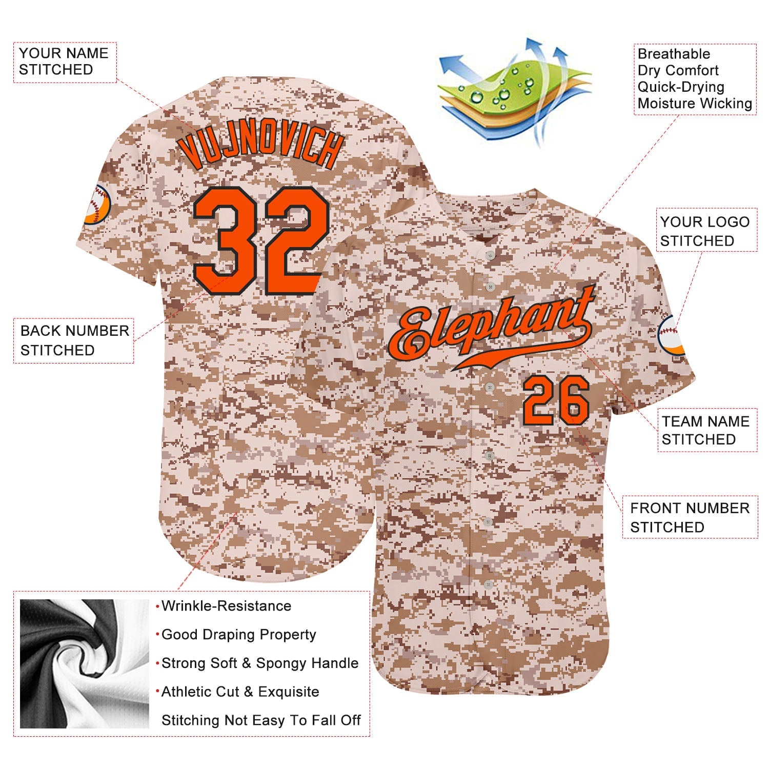 Custom Camo Orange-Black Authentic Salute To Service Baseball Jersey view 4