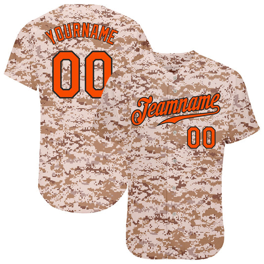 Custom Camo Orange-Black Authentic Salute To Service Baseball Jersey - Main View