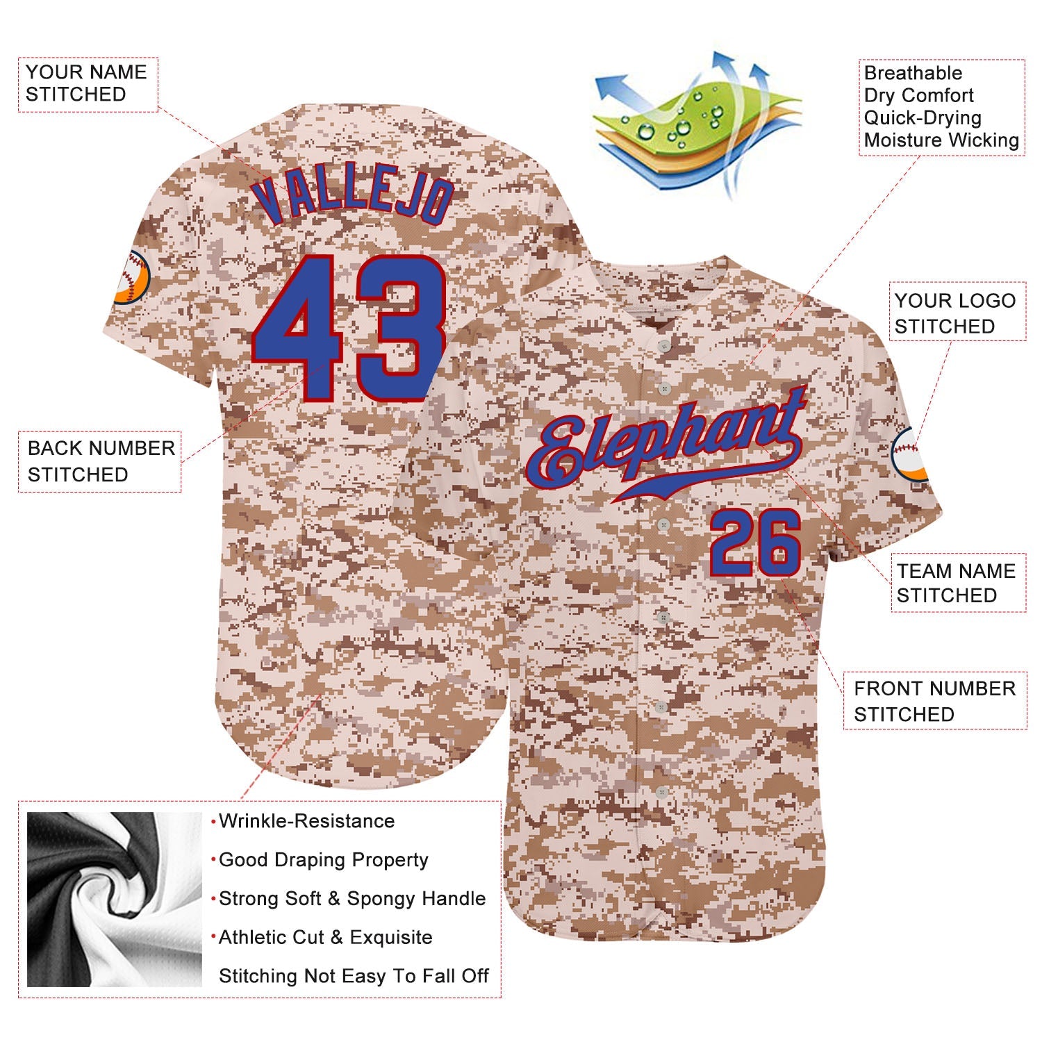 Custom Camo Royal-Red Authentic Salute To Service Baseball Jersey view 3