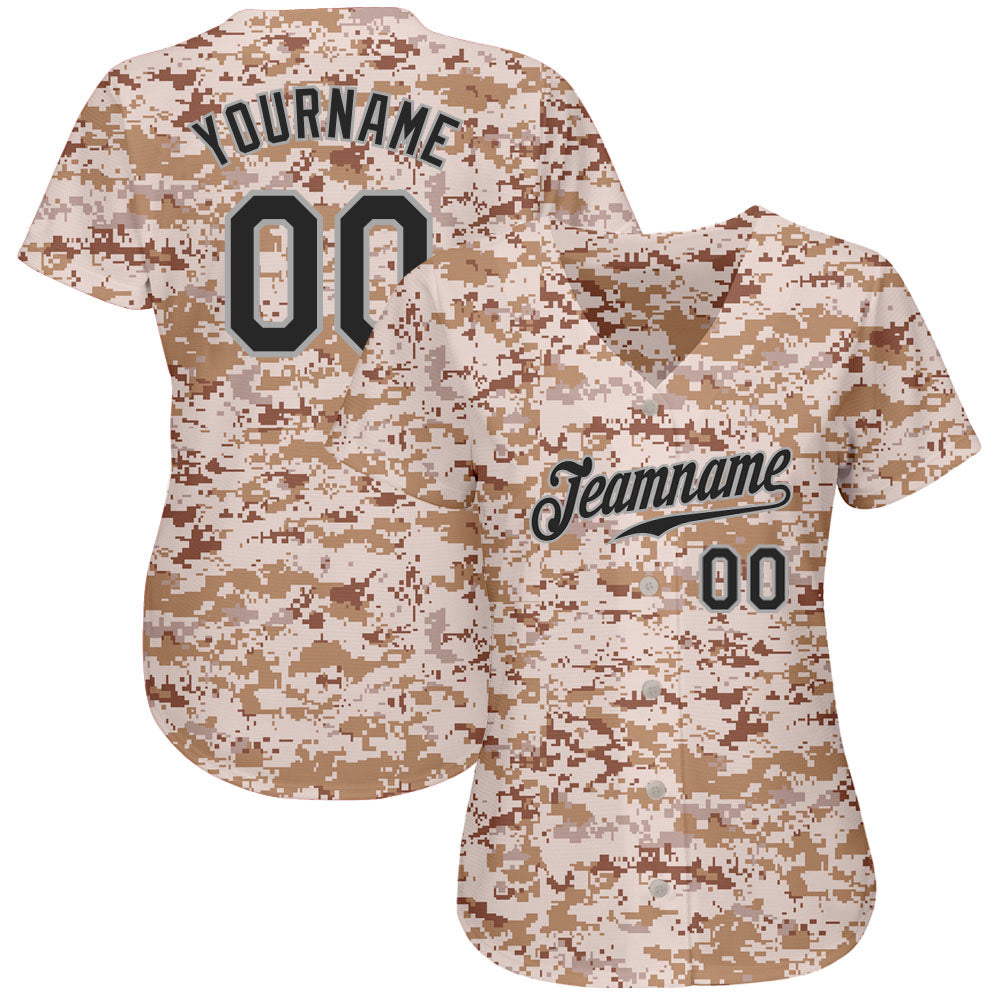 Custom Camo Black-Gray Authentic Salute To Service Baseball Jersey view 2