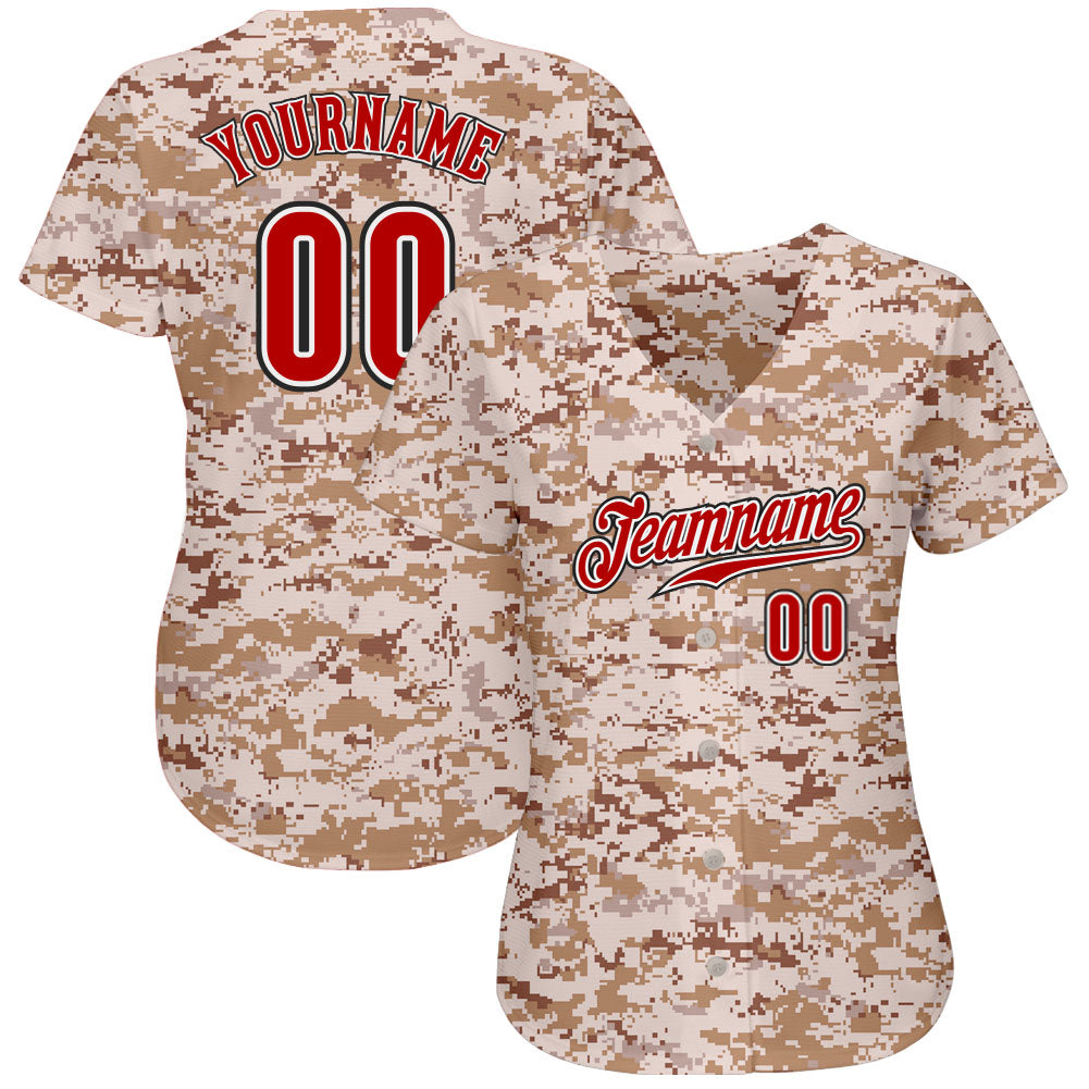 Custom Camo Red-Black Authentic Salute To Service Baseball Jersey view 2