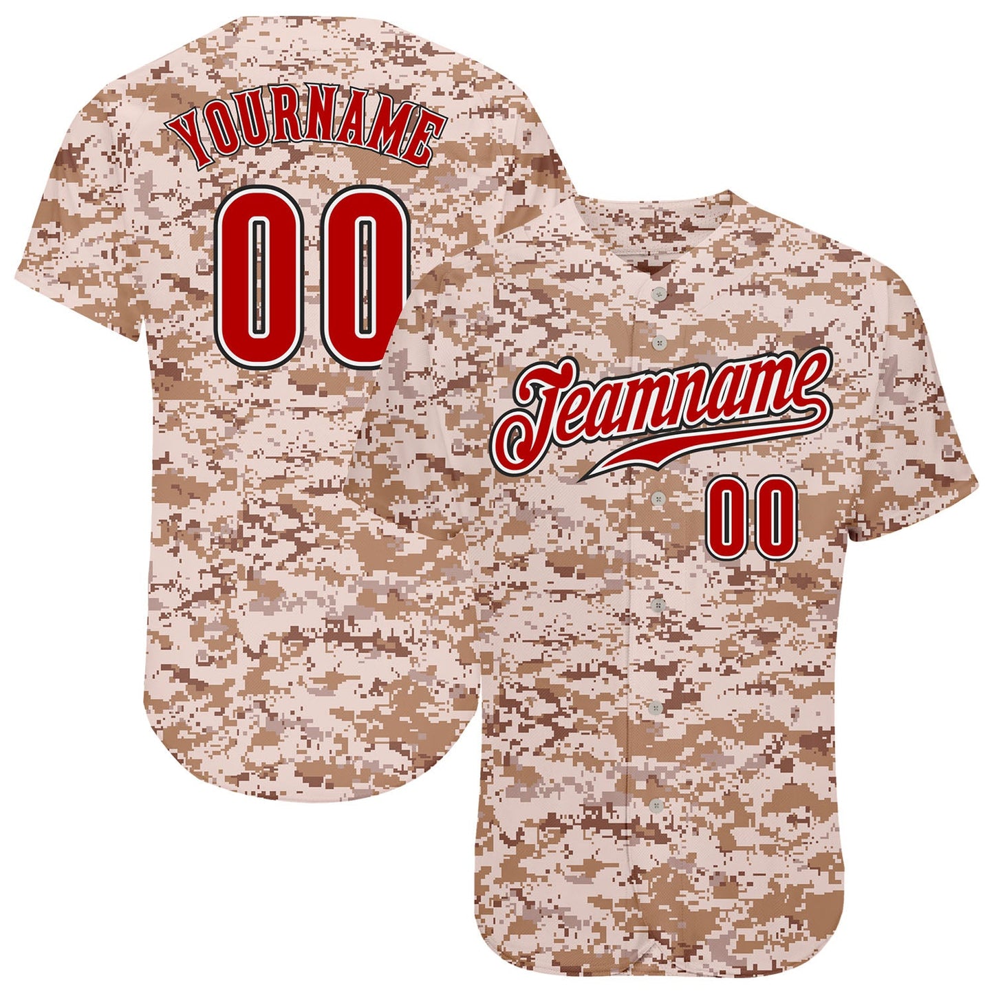 Custom Camo Red-Black Authentic Salute To Service Baseball Jersey - Main View