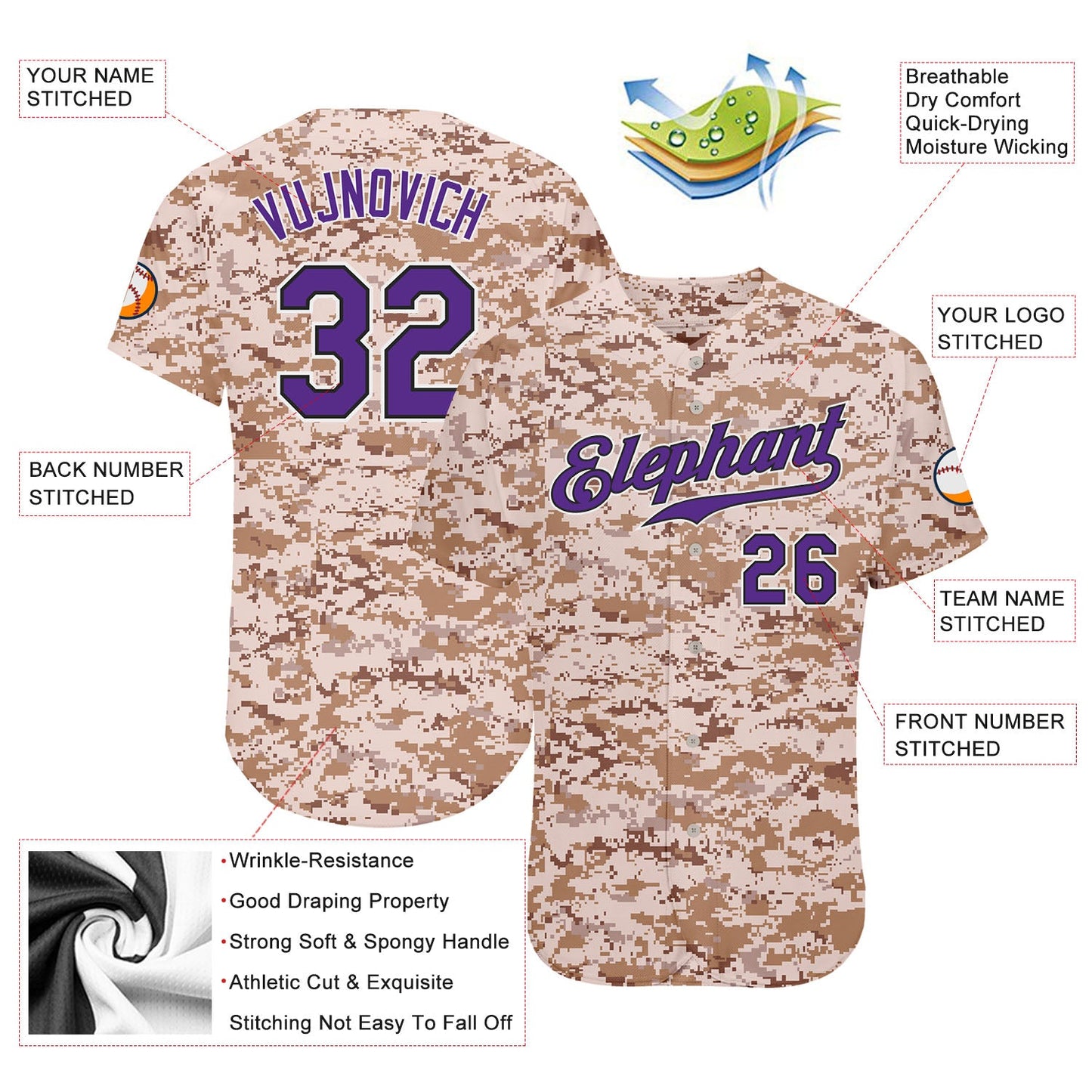 Custom Camo Purple-Black Authentic Salute To Service Baseball Jersey view 3