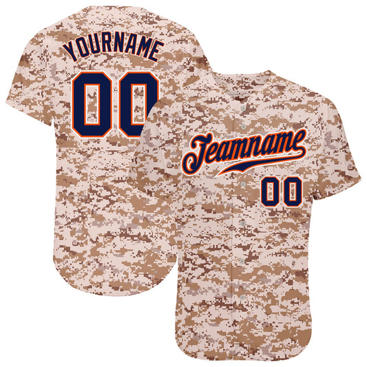 Custom Camo Navy-Orange Authentic Salute To Service Baseball Jersey - Main View